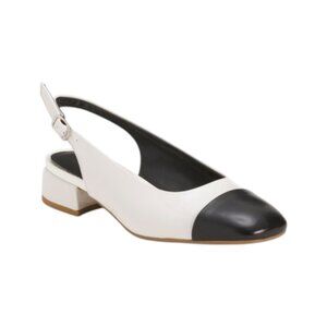 MIRROR Black/White Leather Cap Toe Slingback Shoes